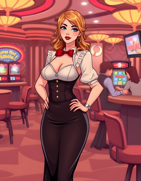 a cartoon of a girl in a casino