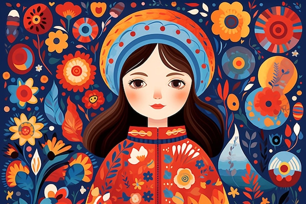 a cartoon of a girl in a colorful outfit