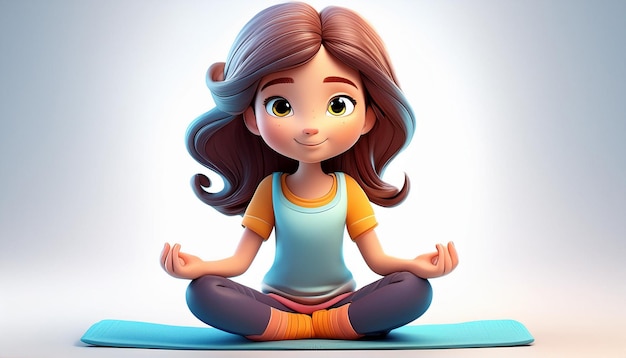 Photo a cartoon of a girl doing yoga with a picture of a girl doing yoga