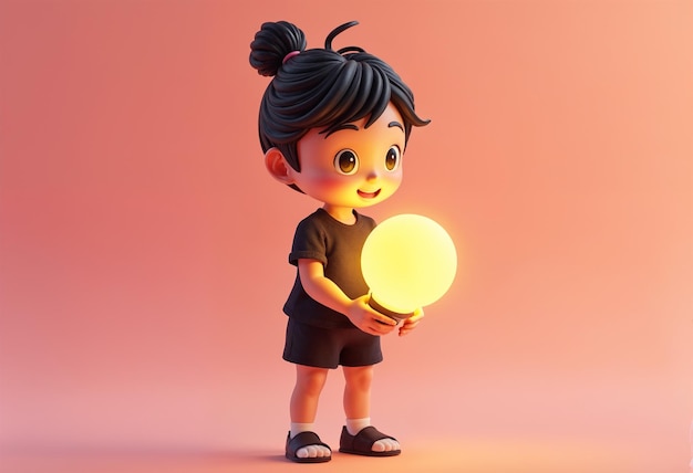 Photo a cartoon of a girl holding a yellow ball