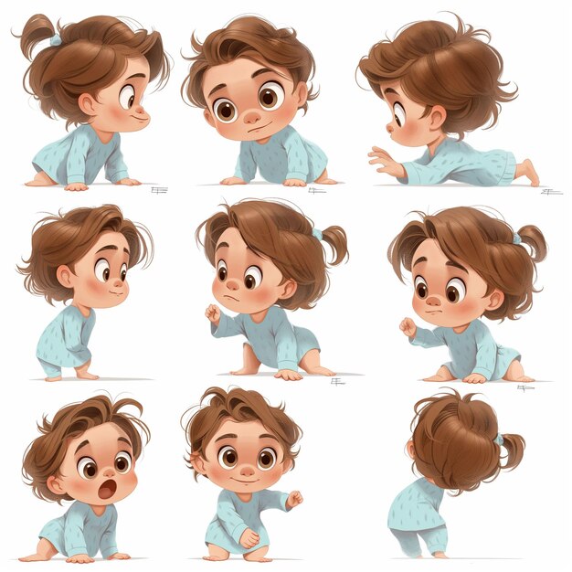 Photo cartoon girl performing various poses