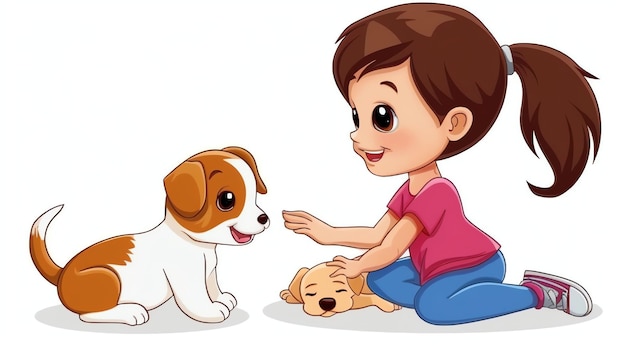 Cartoon of a girl petting a puppy