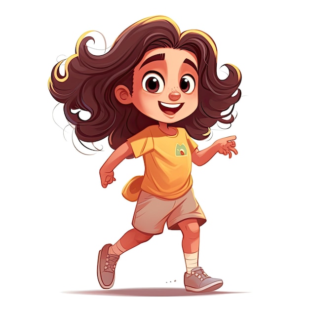 A cartoon of a girl running with a yellow shirt that says'i'm a girl '