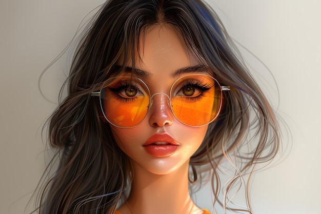 Cartoon girl in sunglasses with a cute cartoon face