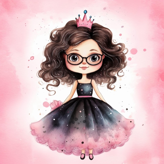 a cartoon girl wearing a tiable and glasses with a pink background generative ai