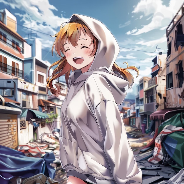 a cartoon of a girl wearing a white robe with the word anime on it