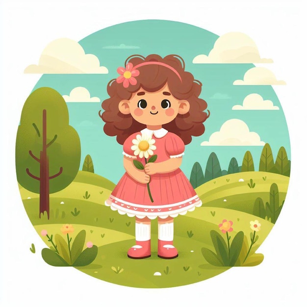 cartoon girl with background illustration