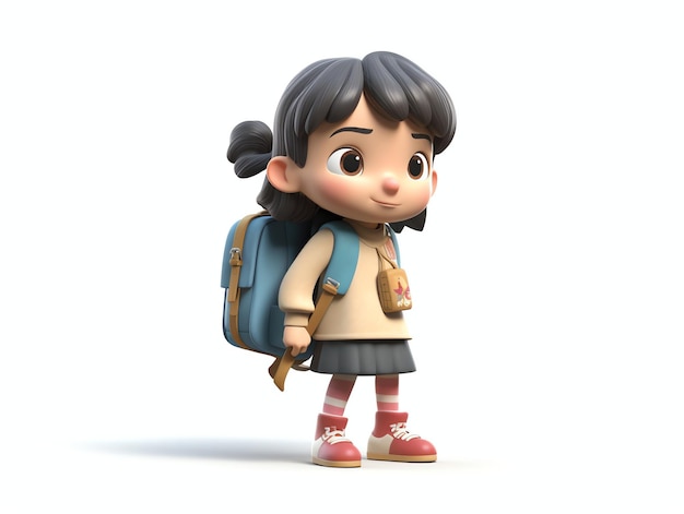 A cartoon girl with a backpack on her back.