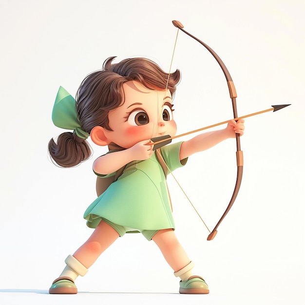 cartoon girl with bow and arrow ready to shoot a bow generative ai