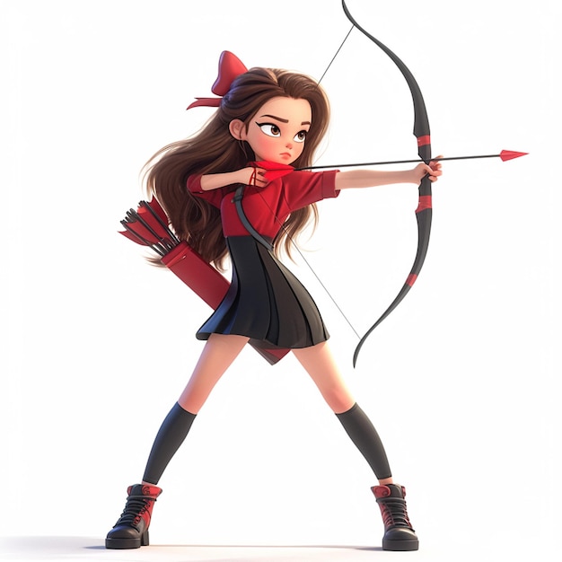 cartoon girl with bow and arrow ready to shoot a bow generative ai