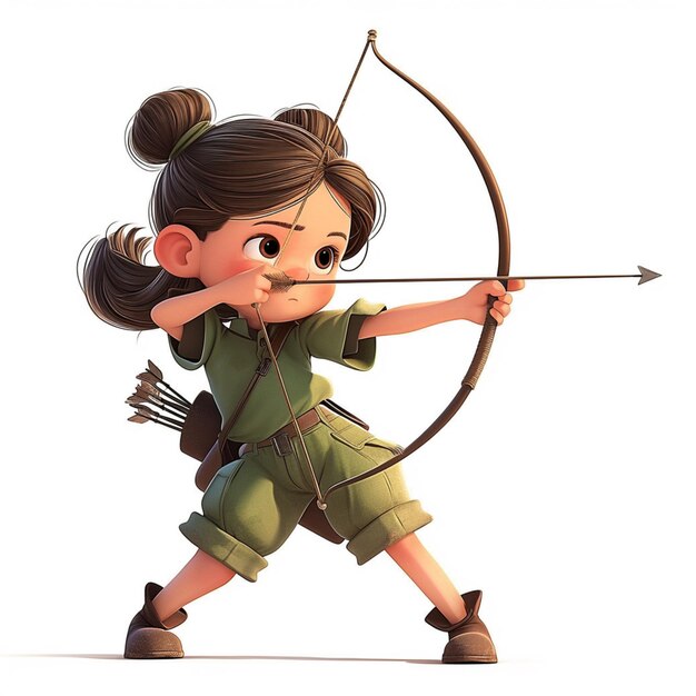 cartoon girl with bow and arrow ready to shoot a target generative ai