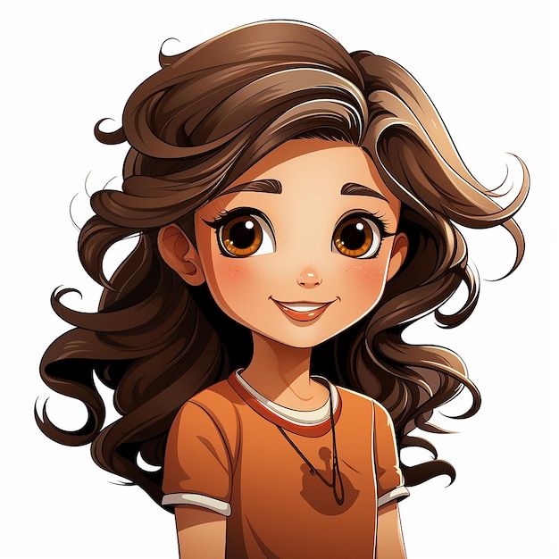 a cartoon girl with brown hair and a brown shirt