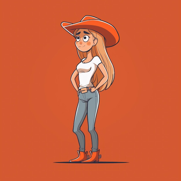 Photo a cartoon of a girl with a cowboy hat and a red background