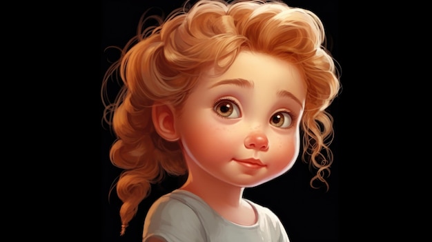 A cartoon girl with curly hair and a gray shirt