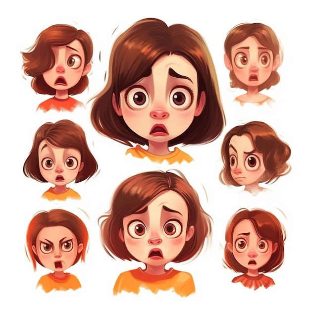 a cartoon girl with different expressions and facial expressions generative ai