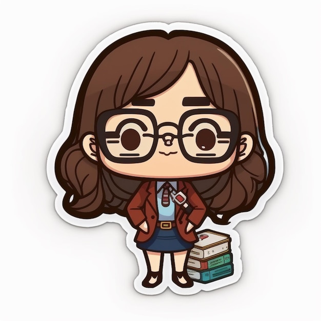 A cartoon girl with glasses and a book in her hand generative ai