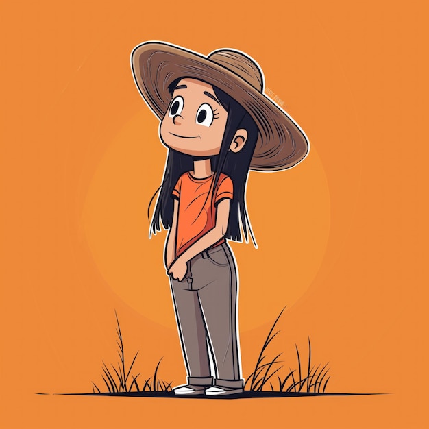 a cartoon of a girl with a hat on and a hat that says  t