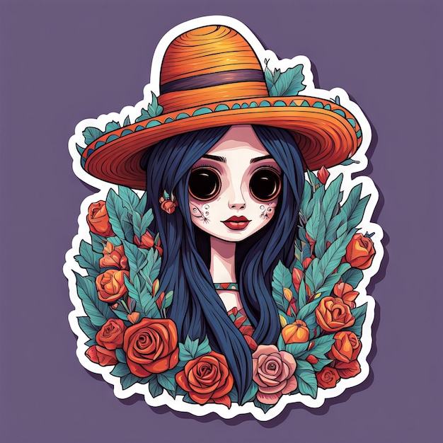 a cartoon girl with a hat and sunglasses on her head is wearing a straw hat