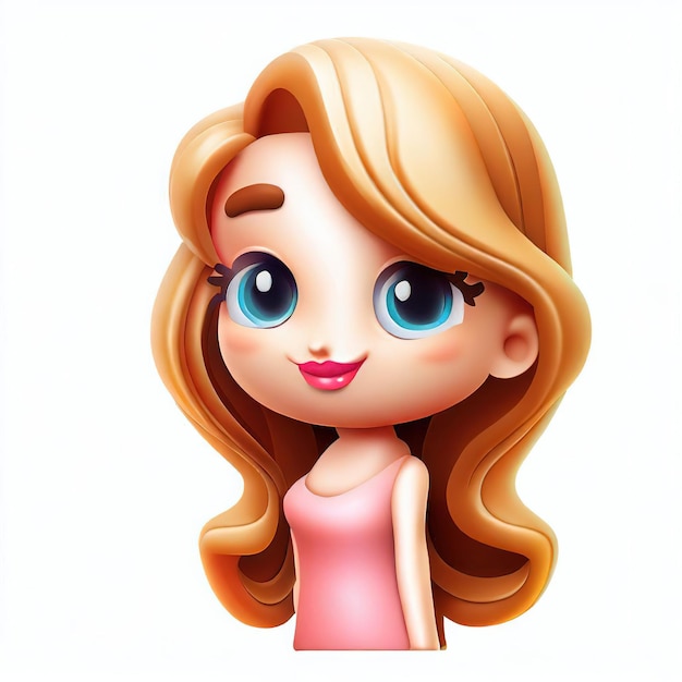 A cartoon girl with long blonde hair and blue eyes is looking at the camera.