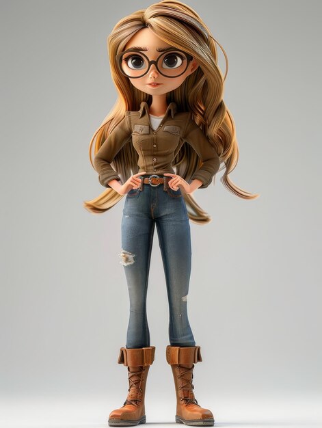 Photo cartoon girl with long blonde hair and glasses