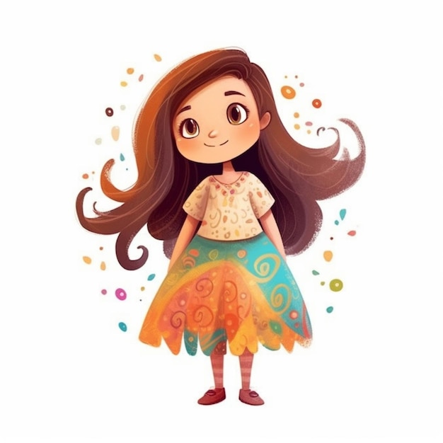 a cartoon girl with long hair and a colorful dress generative ai