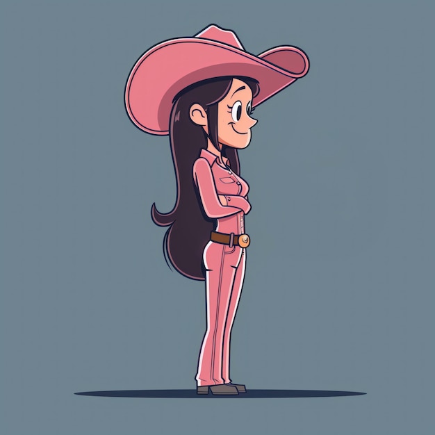 a cartoon of a girl with long hair and a cowboy hat