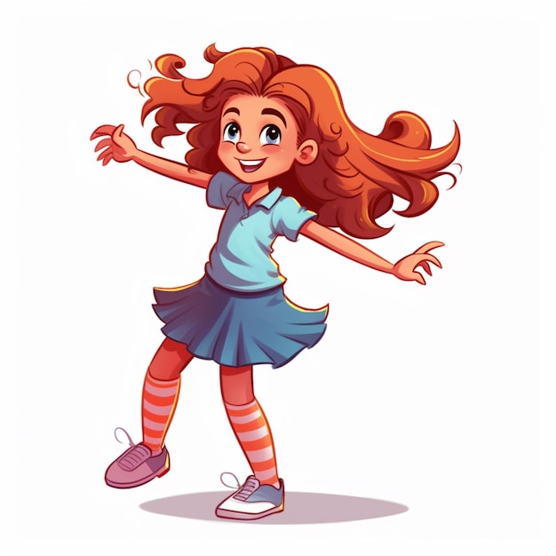 Cartoon girl with long hair and striped tights dancing generative ai