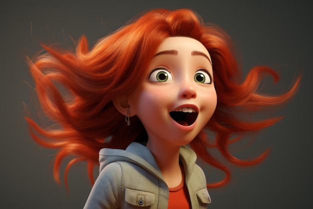 a cartoon girl with red hair and big eyes