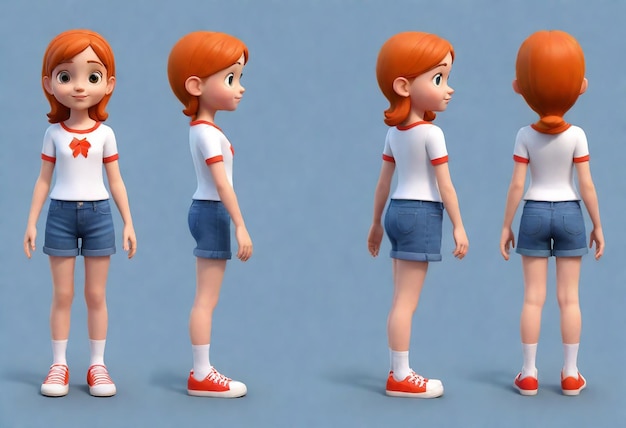 Photo a cartoon of a girl with red hair and a white shirt with a red haircut