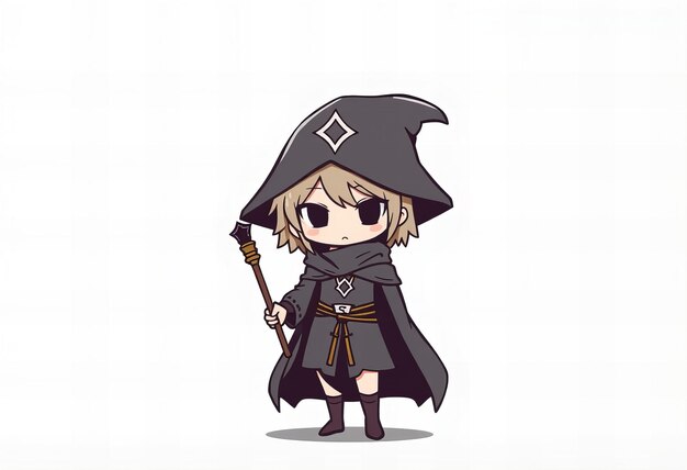 a cartoon of a girl with a sword and a hat