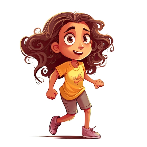 Cartoon girl with a yellow shirt that says'i'm a girl '