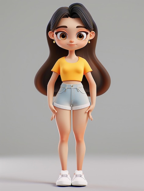 Photo a cartoon girl with a yellow top and shorts