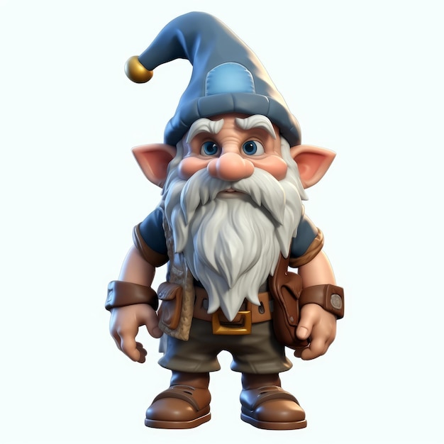 A cartoon gnome with a blue shirt and a blue shirt with a white hat.