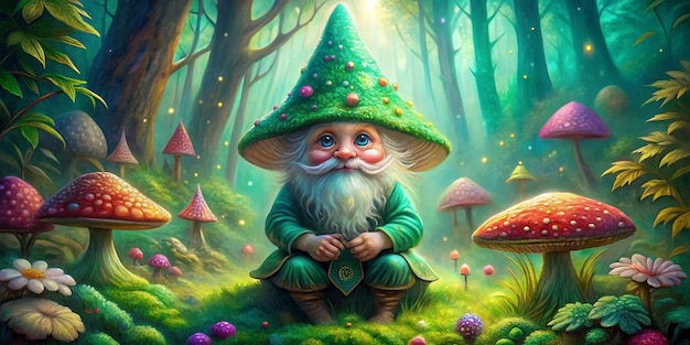 a cartoon of a gnome with a hat and a beard