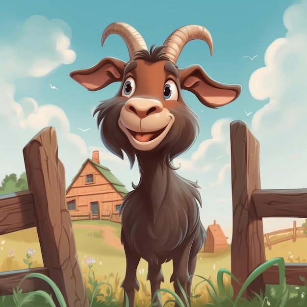 Cartoon Goat on Farm Cute Generative AI