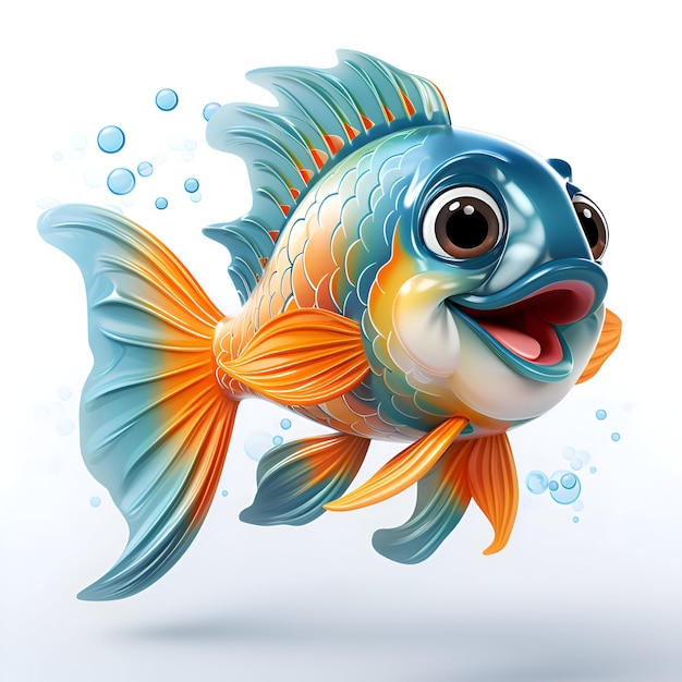 Cartoon goldfish isolated on white background 3d illustration