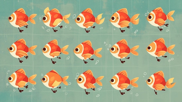 Photo a cartoon of goldfish with numbers and numbers