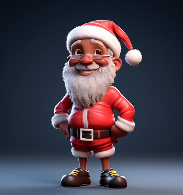 Cartoon of good old black Santa Claus 3D