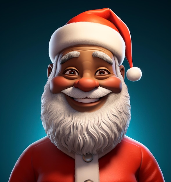 Cartoon of good old black Santa Claus 3D