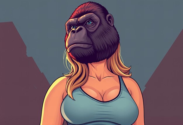 Photo a cartoon of a gorilla with a blue tank top