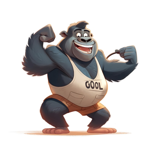 A cartoon gorilla with a rope that says gorilla on it