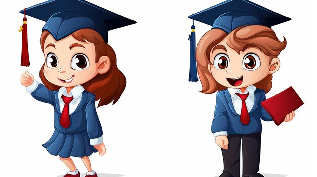 Photo cartoon graduation boy and girl in the class room