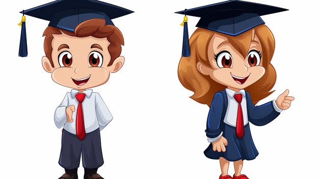 Photo cartoon graduation boy and girl in the class room