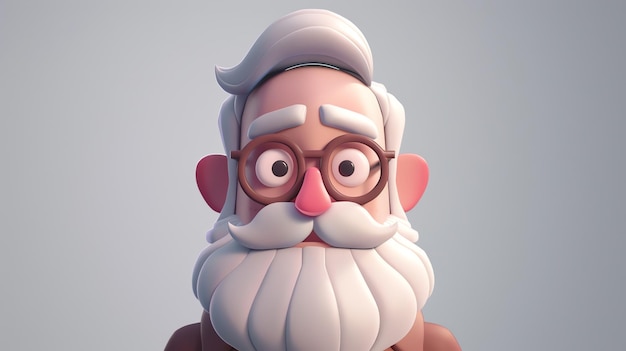 A cartoon grandpa with white hair and a long beard is looking at the camera