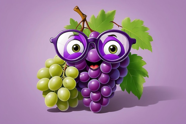 A cartoon of grapes with glasses that says on it