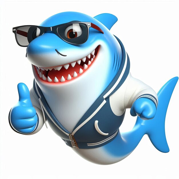 Photo cartoon great white shark mascot character 3d