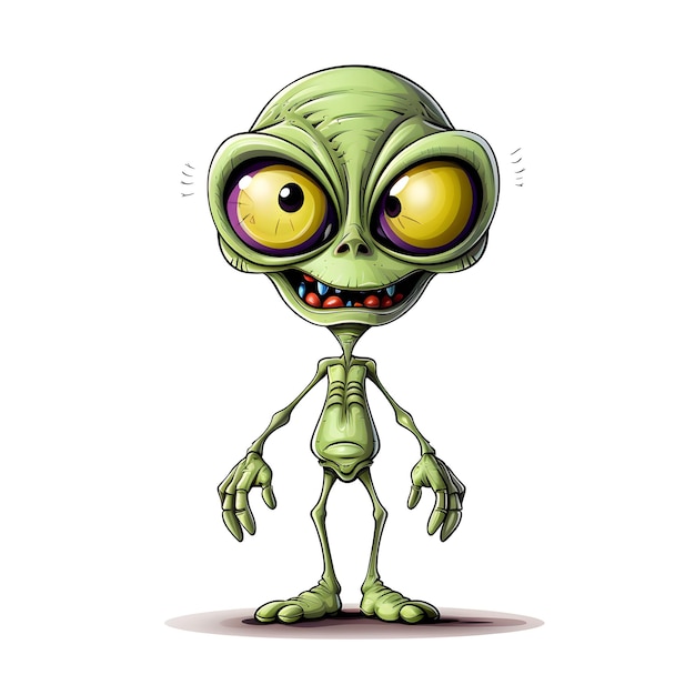 a cartoon of a green alien with a big eyes and a big yellow eyes