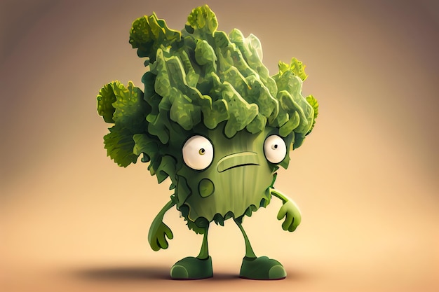 Cartoon green lettuce with eyes Generative AI Generative AI