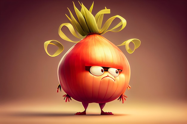 Cartoon green onion with eyes Generative AI Generative AI