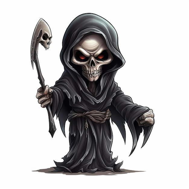 Cartoon Grim Reaper Isolated On White